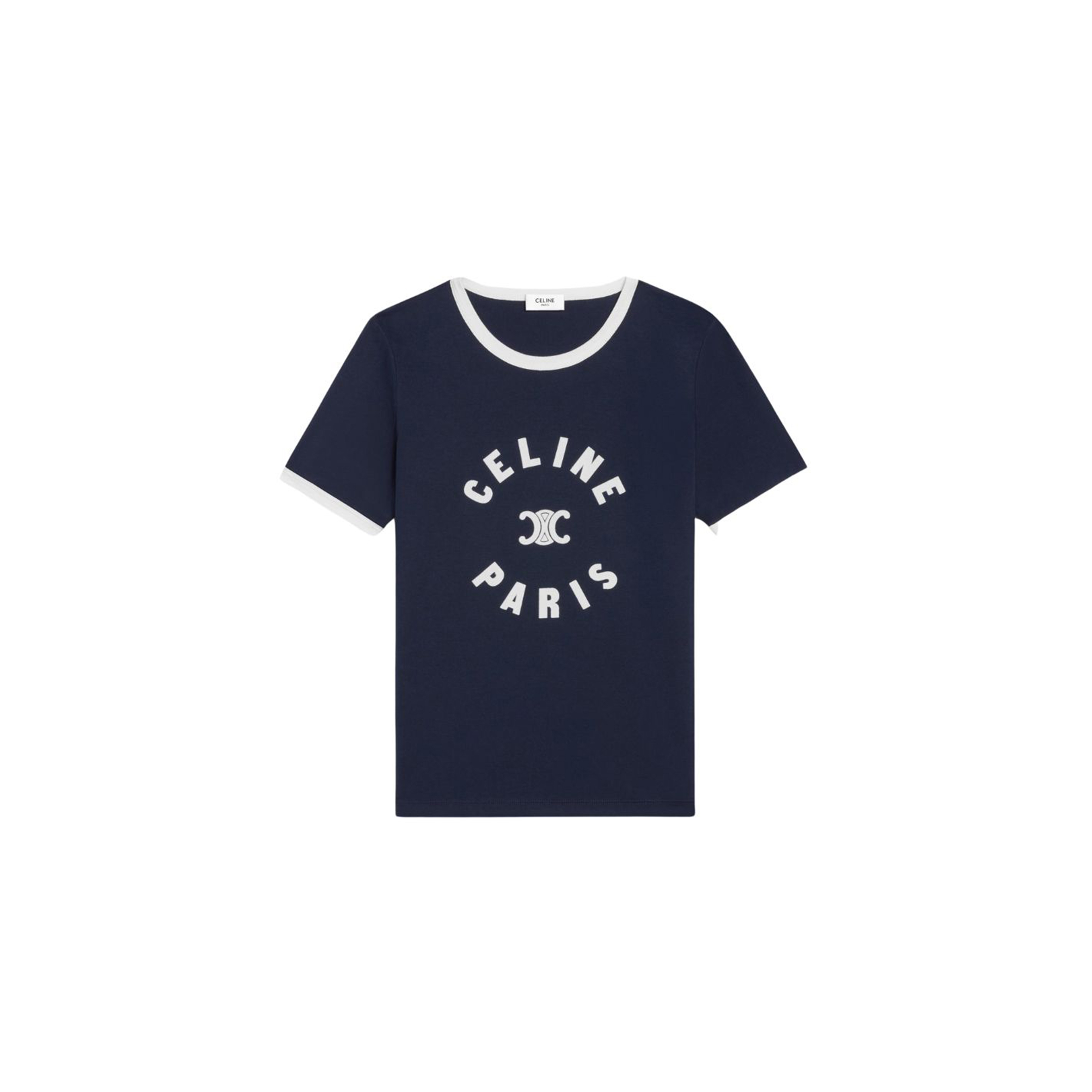 CELINE TRIOMPHE T-SHIRT IN COTTON JERSEY BLUE PETROL-OFF WHITE 2X14O671Q.07FZ